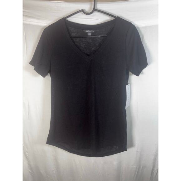 Athleta NEW Breezy V Neck Tee Shirt Size Sm Tencel Blend Minimalist Nuetral - Picture 2 of 7